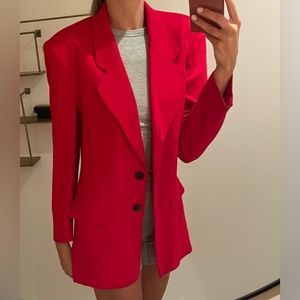 Vintage Jaeger Hot Pink Oversized Blazer Wool Tailored Jacket Size 4